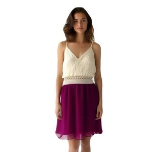 Rue 21 Baby Doll Dress Sleeveless Multicolor Lace Top with solid Skirt